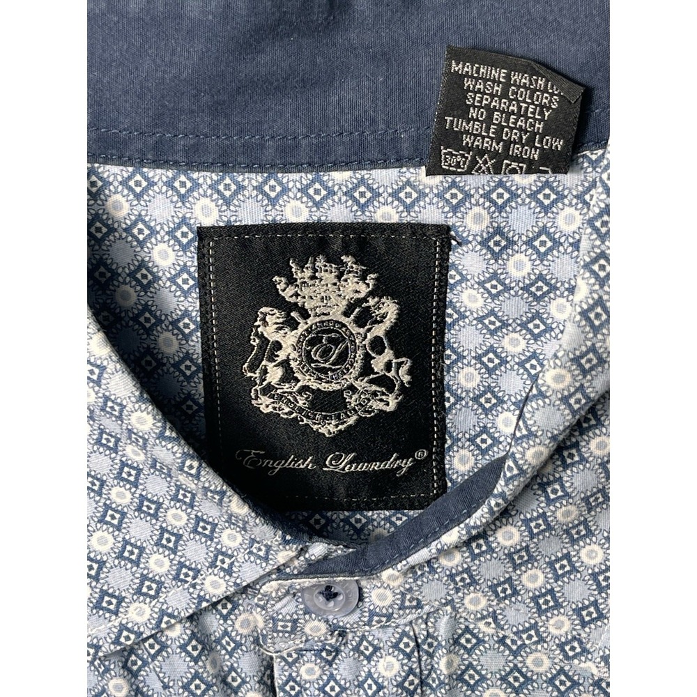 English Laundry Men's XL Stretch Shirt Blue Geometric Print Button Down - Picture 3 of 10